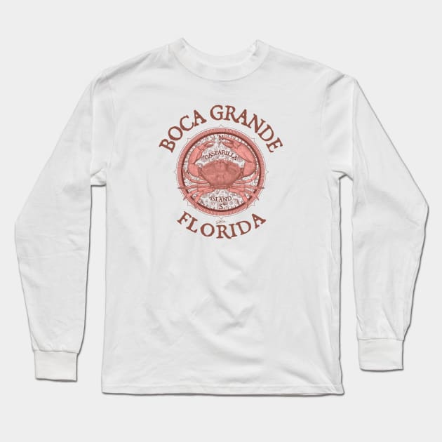 Boca Grande, Florida, with Stone Crab on Wind Rose Long Sleeve T-Shirt by jcombs